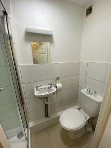 a bathroom with a toilet and a sink at Contractors Guest House in High Wycombe