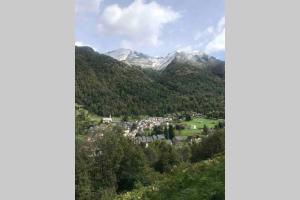 une ville dans une vallée avec des montagnes enneigées dans l'établissement T2 "Le Dahu" Résidence Grand Hôtel appt 102 - village thermal montagne, à Aulus-les-Bains