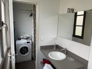 a bathroom with a washing machine and a sink at centre Pau proche Chateau et gare 33 m2 in Pau
