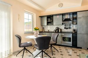 a kitchen with a table and chairs and a stove at Villa Katarina in Labin