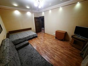 ウファにあるApartment Bakalinskaya 25のリビングルーム(ベッド1台、テレビ付)
