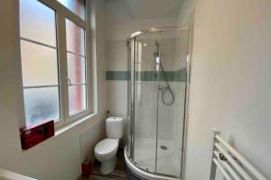 een badkamer met toilet en glazen douche bij Charmant T2 Hyper-centre, Netflix, Gare in Amiens +26 foto's