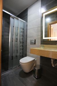 a bathroom with a toilet and a shower and a sink at T-Square Residence in Istanbul