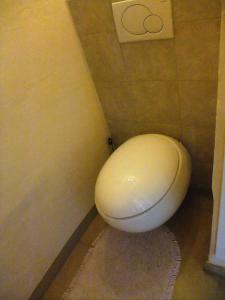 ein weißes WC in einer Ecke eines Badezimmers in der Unterkunft Ferienappartment Allendorf in Sundern