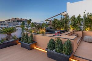 a rooftop garden with potted plants on a building at The Newel Acropolis in Athens