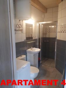 a bathroom with a toilet and a sink and a shower at KOPALINO Apartamenty nad morzem in Kopalino