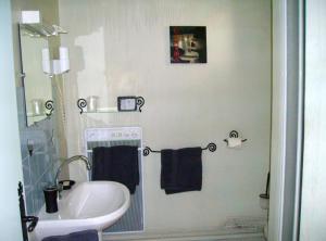 a small bathroom with a sink and a toilet at Auberge Du Riou in Puget-Rostang