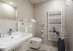 Golf House Čeladná في كيلادنا: حمام مع حوض ومرحاض ومرآة +7 صور