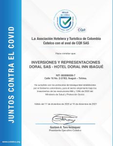 Certificado, premio, señal o documento que está expuesto en Hotel Doral Inn