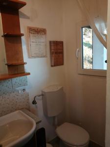 ein Bad mit einem WC, einem Waschbecken und einem Fenster in der Unterkunft Balconata sul lago in Ameno