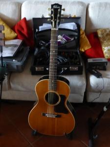 a guitar sitting in front of a couch at Arpaderba B&B in Livorno