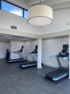 a gym with several treadmills and a large chandelier at Crowne Plaza Jacksonville Airport, an IHG Hotel in Jacksonville