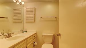 a bathroom with a toilet and a sink and a mirror at The Village Palmetto Dunes in Hilton Head Island