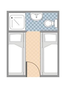 ein Diagramm eines Gebäudes mit zwei Türen in der Unterkunft Mola Land-Kajüten in Breege