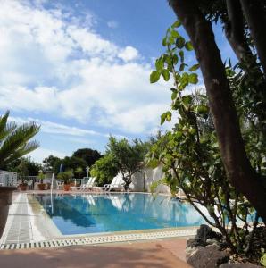 una grande piscina con acqua blu in un resort di Hotel Candia a Ischia
