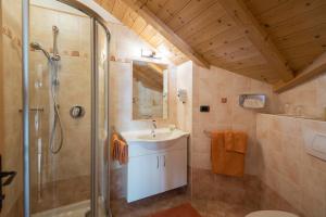 a bathroom with a shower and a sink at Arbea Apartments in Ortisei +48 photos