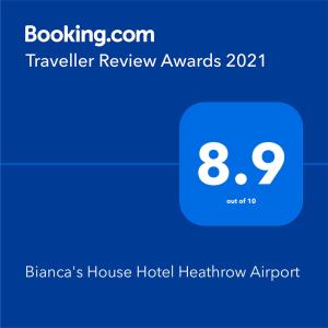 ヒリンドンにあるBianca's House Hotel Heathrow Airportのホテル空港の電話のスクリーンショット