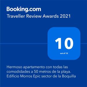 Certifikát, ocenenie alebo iný dokument vystavený v ubytovaní Hermoso apartamento con todas las comodidades acceso directo a la playa Morros Epic sector La Boquilla cumple protocolos de bioseguridad