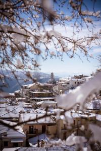 widok na miasto pokryte śniegiem w obiekcie Paeonia Arachova w mieście Arachova