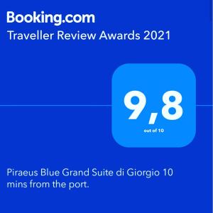 Certifikát, hodnocení, plakát nebo jiný dokument vystavený v ubytování Piraeus Blue Grand Suite di Giorgio 10 mins from the port.