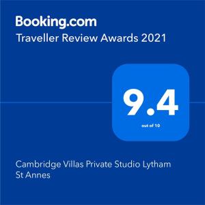 a screenshot of the travel review awards with the number four at Cambridge Villas Private Studio Lytham St Annes in Saint Annes on the Sea