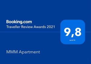 Certifikát, hodnocení, plakát nebo jiný dokument vystavený v ubytování MMM Apartment