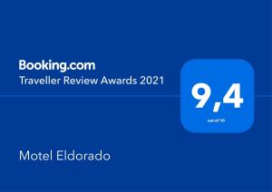 米庫洛夫的住宿－Motel Eldorado，带有文本旅行审查奖的蓝色框