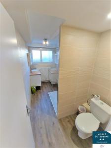 uma casa de banho com um WC e um lavatório em Locations Avec Jardins Privatifs em Bergerac