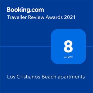 Sertifikat, penghargaan, tanda, atau dokumen yang dipajang di Los Cristianos Beach apartments