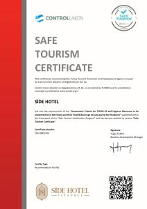 Certifikát, hodnocení, plakát nebo jiný dokument vystavený v ubytování Side Hotel