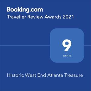 zrzut ekranu strony internetowej z nagrodami za podróżowanie tekstowe w obiekcie Historic West End Atlanta Treasure w Atlancie