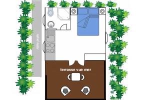 a floor plan of a house with a tree at an eol caraibes in Trois-Rivières