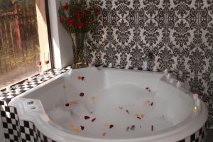 a bath tub filled with blood in a bathroom at Villa Mexicana Guesthouse in Kimberley