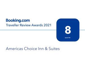 Sertifikat, nagrada, logo ili drugi dokument prikazan u objektu Americas Choice Inn & Suites