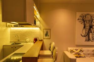 a kitchen with a counter and an elephant picture on the wall at Casa Azul in Lima +57 photos