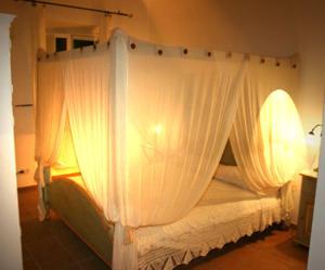 a bedroom with a canopy bed with white curtains at Aenea's B&B in Rome