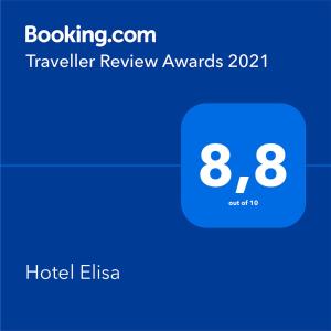 Certifikat, nagrada, logo ili neki drugi dokument izložen u objektu Hotel Elisa - Spiaggia Privata Inclusa