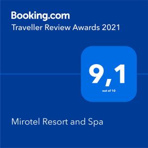 Сертифікат, нагорода, вивіска або інший документ, виставлений в Mirotel Resort and Spa