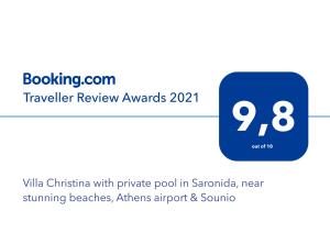Certifikát, hodnocení, plakát nebo jiný dokument vystavený v ubytování Villa Christina with private pool in Saronida, near stunning beaches, Athens airport & Sounio