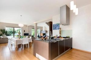 kuchnia i salon ze zlewem i stołem w obiekcie Sunny Summer House 4* w Rovinj