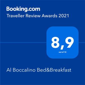Palkinto, sertifikaatti, kyltti tai muu asiakirja, joka on esillä majoituspaikassa Al Boccalino Bed&Breakfast