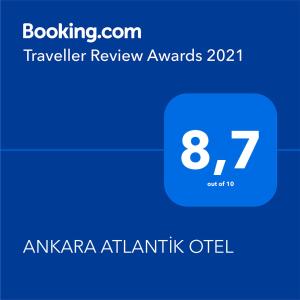 Сертифікат, нагорода, вивіска або інший документ, виставлений в ANKARA ATLANTİK OTEL