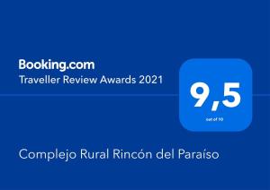 Certificado, premio, señal o documento que está expuesto en Complejo Rural Rincón del Paraíso