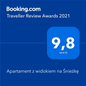 a screenshot of a text box with a travel review award at Apartament z widokiem na Śnieżkę in Karpacz