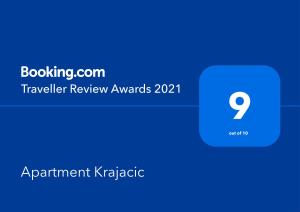 Ein Zertifikat, Auszeichnung, Logo oder anderes Dokument, das in der Unterkunft Apartment Krajacic ausgestellt ist