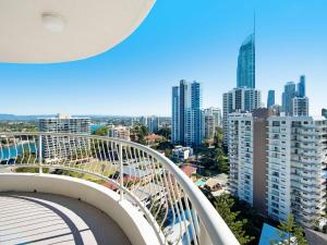 a view of the city from the balcony of a building at Acapulco 2 Bedroom Ocean View Surfers Paradise in Gold Coast