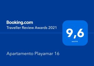 Certifikát, ocenenie alebo iný dokument vystavený v ubytovaní Apartamento Playamar 16