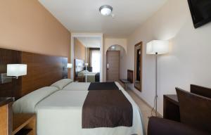 a hotel room with a large bed and a television at Rincón Sol in Rincón de la Victoria