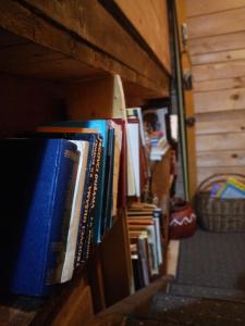 una estantería llena de libros en Planinski dom "Tornik" Zlatibor en Ribnica