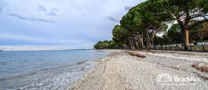een strand met bomen en water en een hek bij Hukic A2 And A1 in Fažana